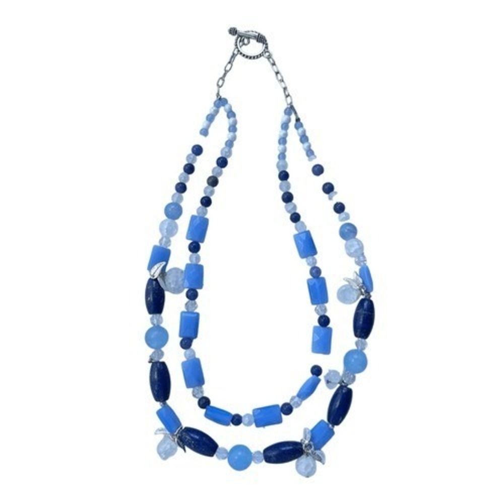 Vintage Layered Glass Crystal Lapiz Lazuli Stone Necklace